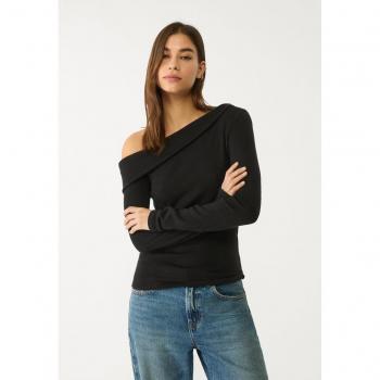 Stradivarius Black Knit Top with Asymmetric Design XS