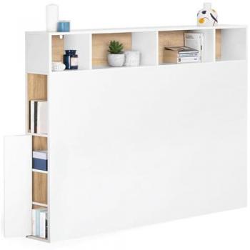 Tête de lit CLEO 145 cm avec rangement intégré blanc et bois hêtre