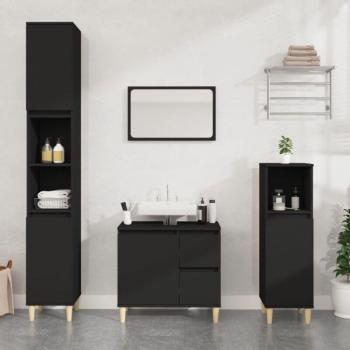 Estantería de Baño Negra de Madera Contrachapada 30x30x100 cm