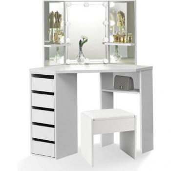 Juskys Eck Schminktisch mit LED und Melly Hocker