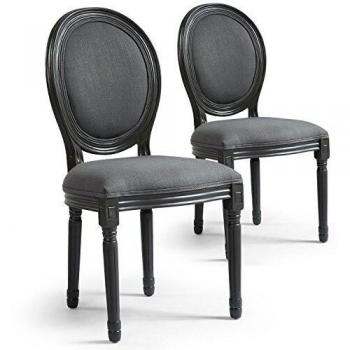 Paire de chaises médaillon Louis XVI en gris
