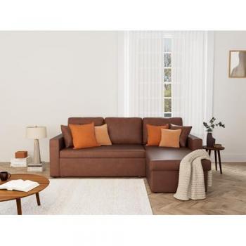 Bestmobilier Cyrus – Siège d’angle réversible 4 places – Compartiment de rangement – Simili cuir