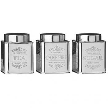 Stainless Steel Chai Tea, Coffee & Sugar Canisters Set of 3