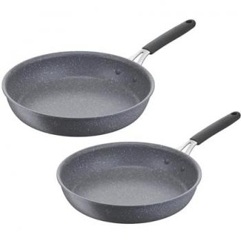 Set de poêles antiadhésives Tempra Mineral Lagostina 24/28 cm en acier et aluminium avec revêtement minéral+, poignée en silicone, effet pierre