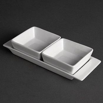 Dual‑Portion Whiteware Snack Bowls with Plates