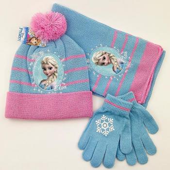Kit d’extérieur pour filles : bonnet, chapeau, écharpe, gants tricotés gelés bleu clair / rose