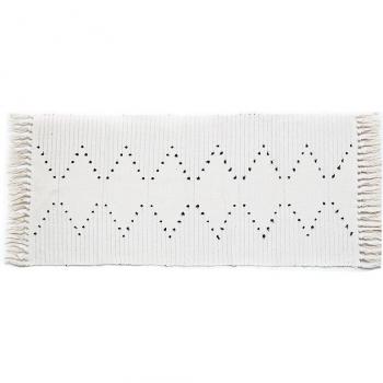 Tapis de Chevet Blanc Tissé à la Main avec Glands Antidérapant