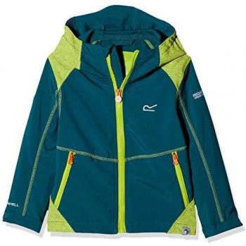 Regatta Acidity III Kinder-Softshell-Kapuzenjacke, leicht, wasser‑ & windresistent, 7–8 Jahre – Seeblau / Limette