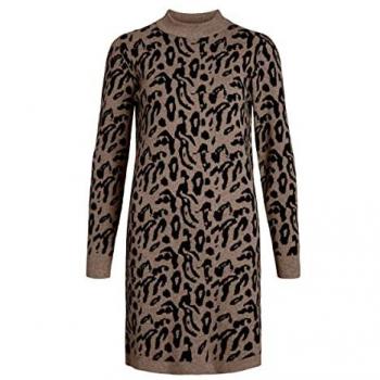 Abito lungo in maglia Ray color marrone chiaro/nero con stampe animali