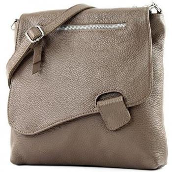 Dunkeltaupe Modamoda T146 Ital Messenger‑Umhängetasche aus Leder