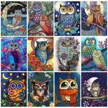Owl & Rhinestones 5D Diamond Painting Kit – 20x30cm, Light Blue Canvas