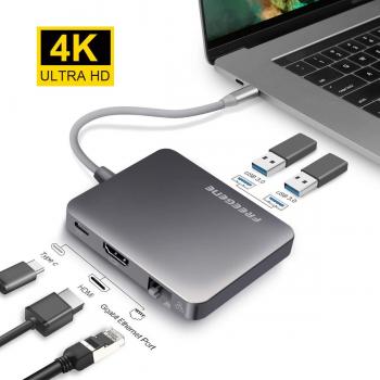 OneAudio 2‑Port Aluminium USB‑Hub mit 4K HDMI & Gigabit Ethernet für PC/Mac/Linux