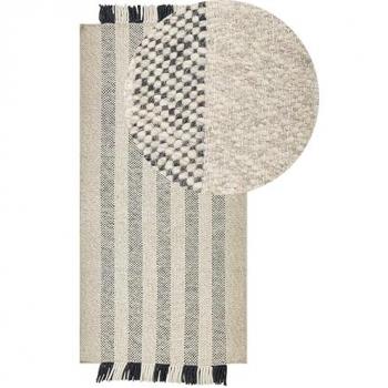 Beliani – Boho-Läufer 80 × 150 cm aus Wolle mit Fransen, cremeweiß/Schwarz, handgewebt