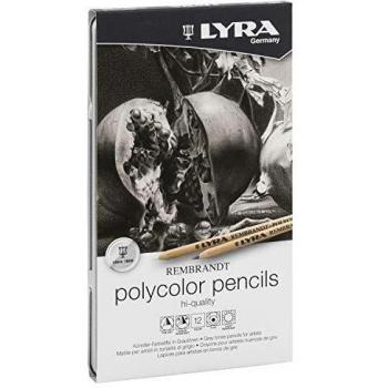 Ensemble de 64 crayons de couleur Lyra Rembrandt Polycolor avec une boîte de rangement en métal et des tons gris assortis