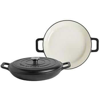 Argon Tableware Cast Iron Shallow Casserole Dishes 2.3 Litre Pack of 2 Black