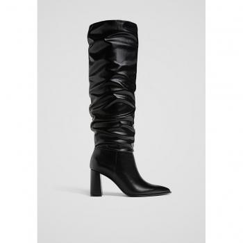 Stradivarius Slouchy-Heel Langschaftstiefel Schwarz 39