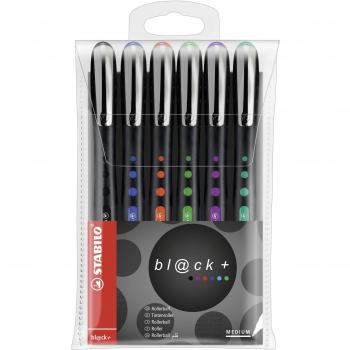 Penna roller STABILO bl@ck+ punta media confezione 6 colori
