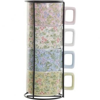 DKD Home Decor Multi‑Color Café Mugs (Set of 4), Dolomite Design, 260 ml