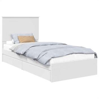 Compact White Storage Bed 75×190 cm – Built‑in Headboard, Engineered Wood