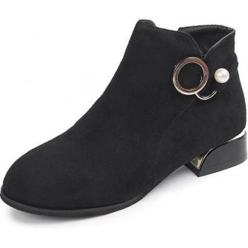 Black Suede Ankle Boots with Low Heel for Plus Size Women (Sizes 35-44)