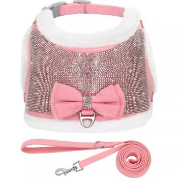 Conjunto de Correa y Chaleco de Invierno con Brillantes para Perros Pequeños, Abrigo de Lana para Chihuahua y Yorkie