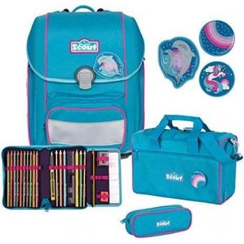 Scout Genius Schulranzen Set 4tlg. mit Funny Snaps Delfine