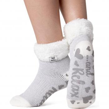 Heat Holders Women's Lounge Socks with Feather Turn Over Cuff in Ara (Ivory/Silver)