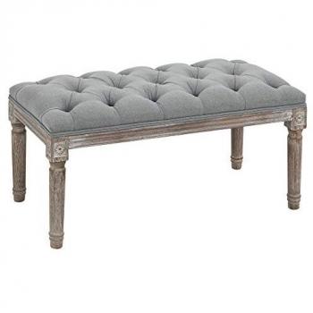 Banco Dormitorio HOMCOM Tapizado Lino y Gris