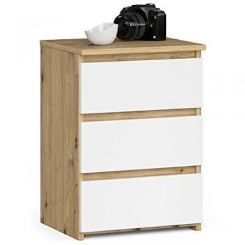 Table de chevet CL3 AKORD, chêne Artisan, 40 cm, 3 tiroirs, façade blanche