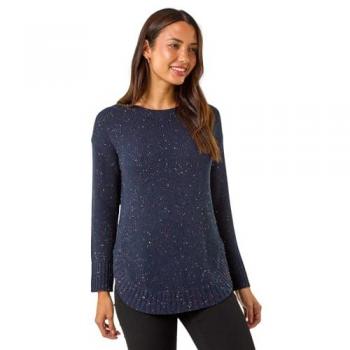 Gilet Longline à Capuche en Tricot Bleu Roman