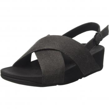 Fitflop: sandali con tacco a spillo Lulu Cross Back-Strap per donna, pelle, nero (shimmer-denim), 40 EU