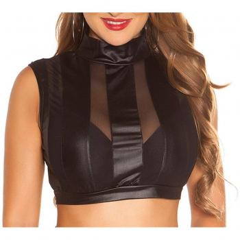 Koucla Party‑Style Gogo‑Top: Mesh‑Stehkragen + Zipper S