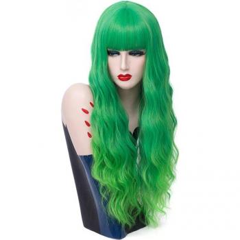 Synthetic Green Ombre Wavy Wig with Bangs