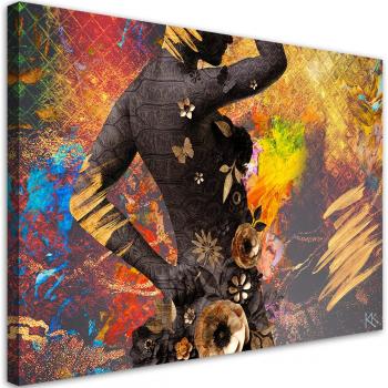 Vibrant Essence: African Woman Floral Canvas 60x40