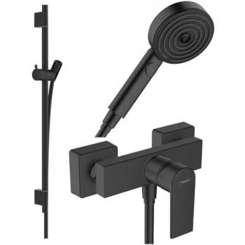 Hansgrohe Pack mitigeur douche mécanique Vernis Shape + Barre Unica S Puro + flexible + pommeau Pulsify Select 3 jets noir mat Noir Taille unique