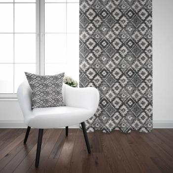 Turkish Vintage 3D Geometric Gray White Curtain Panel and Cushion Cover
