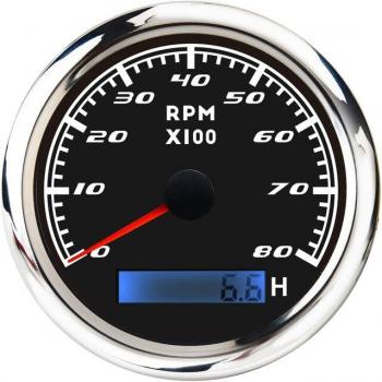 AquaTech 85mm 8000RPM Boat Tach with LCD & Hourmeter (12V/24V)