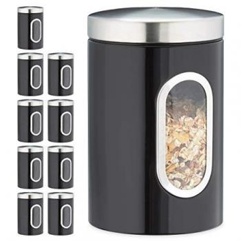 Bocaux Café et Farine 10 Unités – Métal, 1,4 L, Couvercle & Fenêtre – Noir
