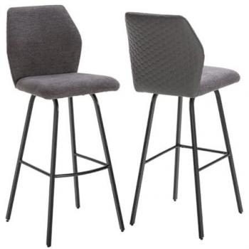 Lot de 2 Tabourets Chic Bi-Matière Gris Anthracite