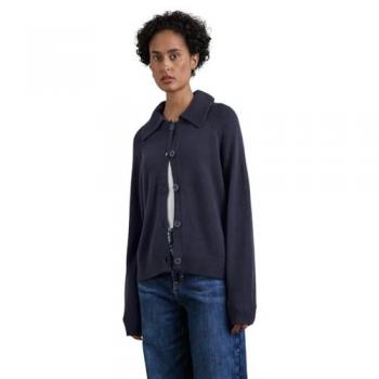 STREET ONE Damen Cardigan mit Kragen und Materialmix in Nachtblau Gr. 40