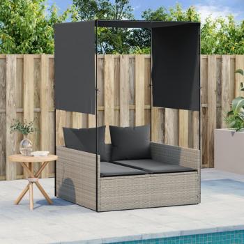 VidaXL Light Grey Double Sun Lounger – Portable Roof + Curtain Set