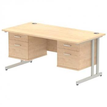 Impulse Bench 1600 X 800mm Straight Office Desk Maple Top Silver Cantilever Leg
