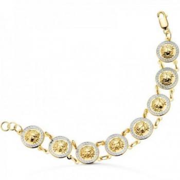 Pulsera oro bicolor 18k mujer 19 cm diseño círculos medusas