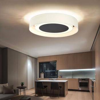 Plafoniera LED 24W in metallo e tessuto bianco beige, 850lm, 3000K
