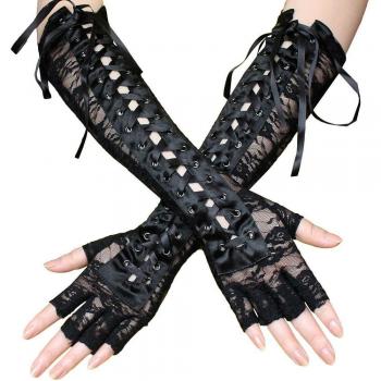 Lace Hollow Vintage Victorian Tie-Up Gloves