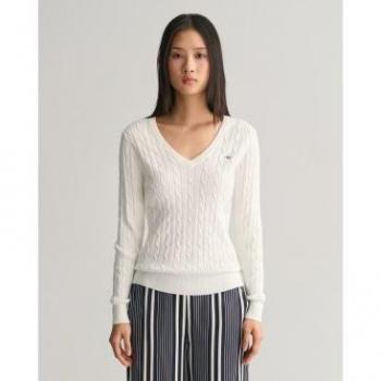 Gant Ecru Strickpullover mit Label-Detail, Größe XS für Damen