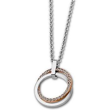 Collier Géométrique Femme Acier Inoxydable Pendentif Anneaux Strass Lotus Style LS1780-1/2