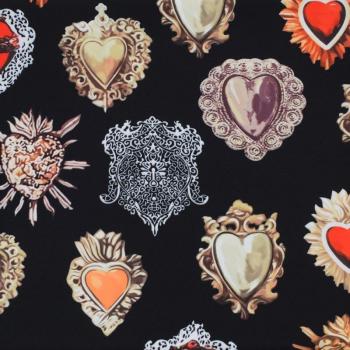 Tela Shabby Chic de Raso con Gemas Rojas
