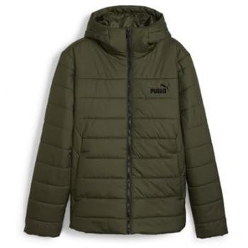 Chaqueta acolchada con capucha Puma Essentials para hombre, verde oliva oscuro, talla M, regular fit, sostenible