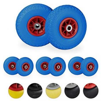 Roues caoutchouc pour diable 8x, 3.00‑4, 260 × 85 mm, axe 20 mm, couleur bleu‑rouge